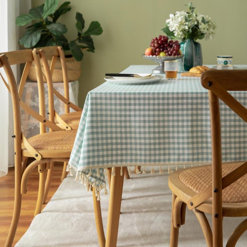 Linen Cotton Check Fringe Tablecloth Simple Rectangular Dining Table Cover