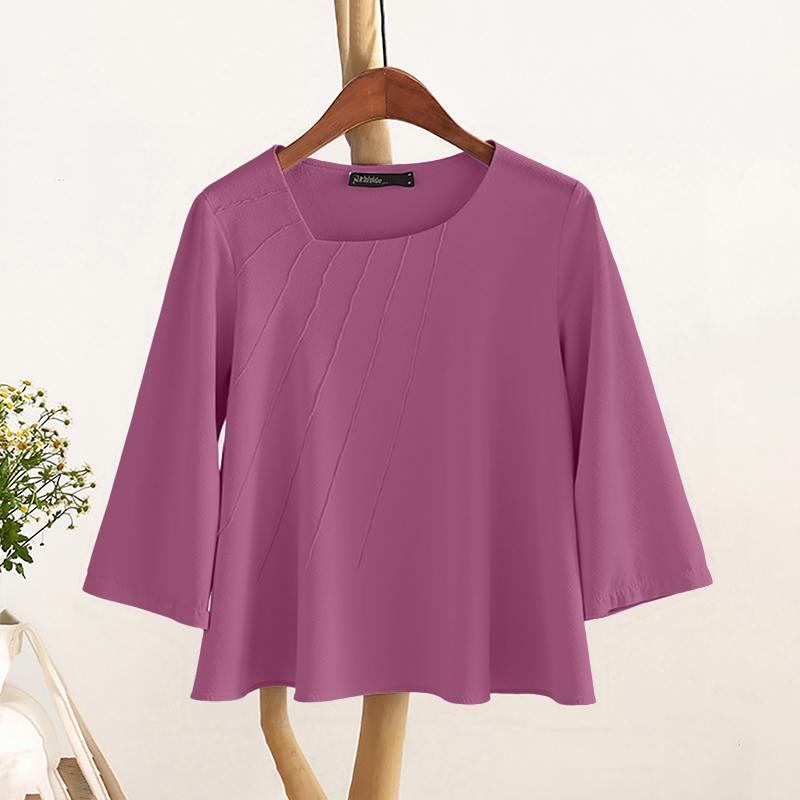 

ZANZEA Женская повседневная блузка с неровным V-образным вырезом, однотонная, свободного кроя, с рукавами 3/4 4XL кларет