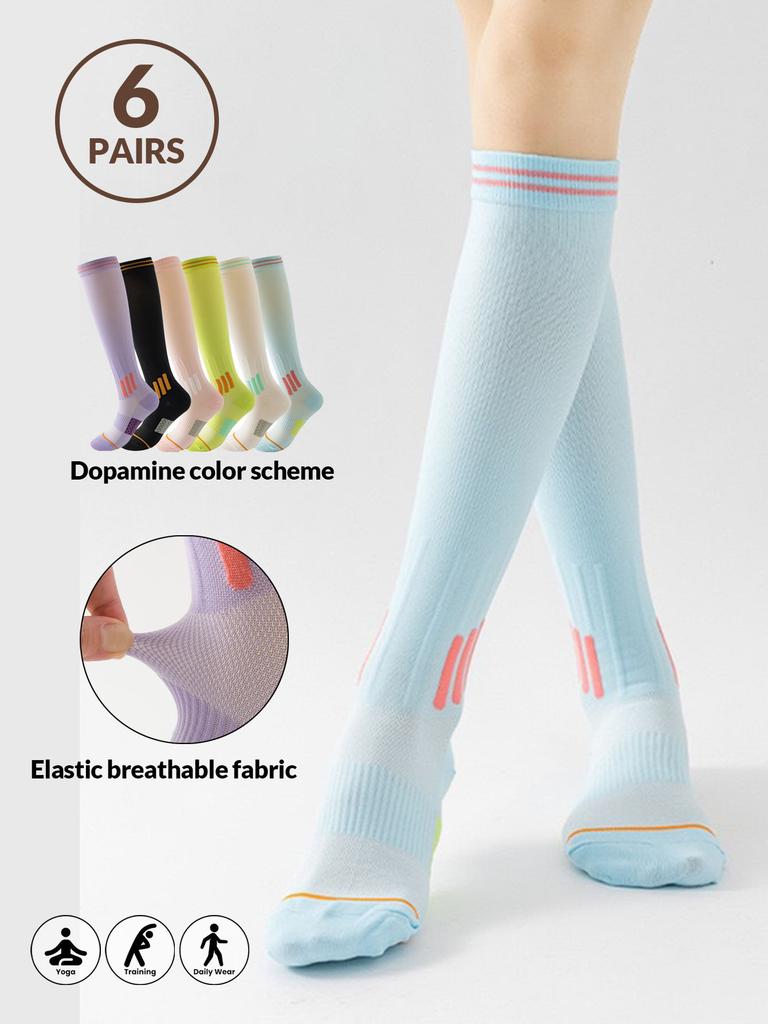 1/6Pairs Compression Sport Socks Running Skipping Yoga Socks Trendy Professional Sports Socks Nursing Athletic Soccer Stocking