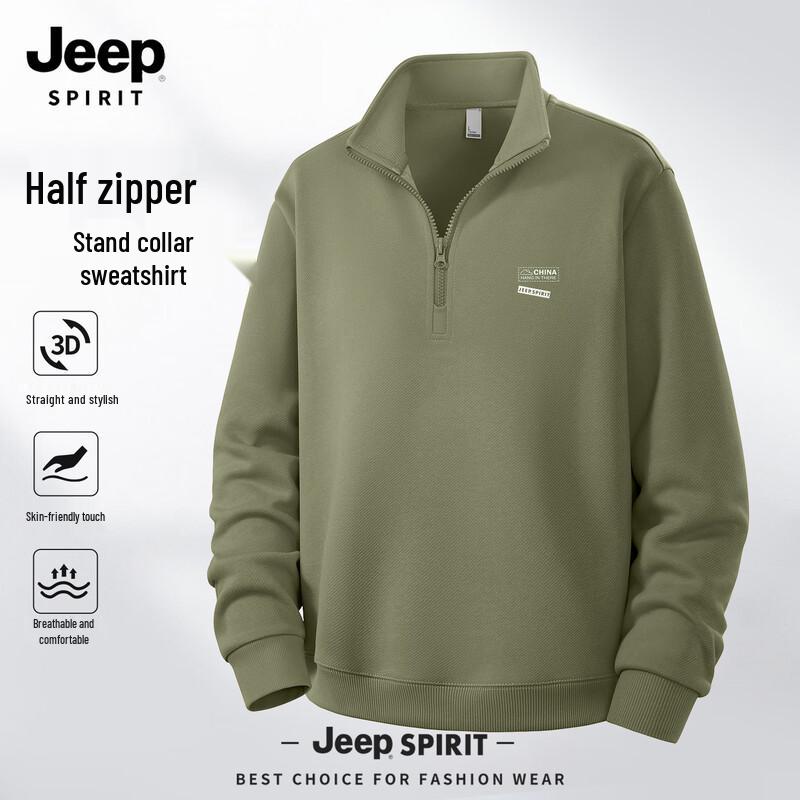 

JEEP SPIRIT Men s Half-Zip Stand Collar Hoodie M