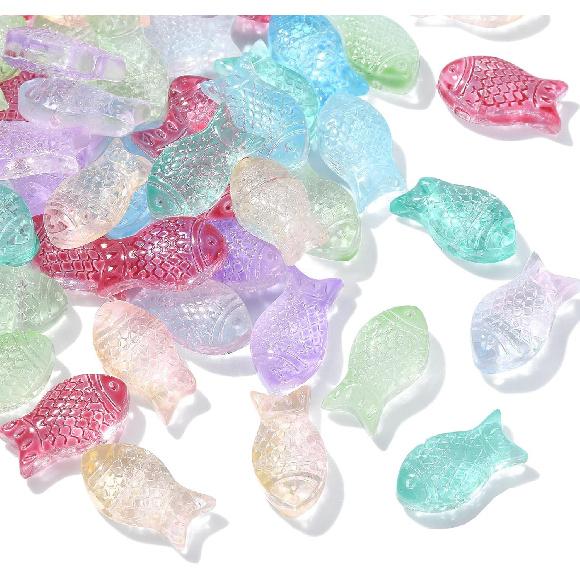 

KitBeads 100pcs Random Fish Shaped Glass Beads Summer Beach Ocean Aninal Beads Hawaiian Lampwork Fish Beads for Jewelry Making Bracelets Crafts Blossom Bead Caps-100pcs-