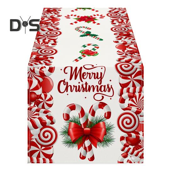 Christmas Table Runner Candy Letter Printing Rectangle Easy Care Table Protection Festive Atmosphere Banquets Holiday Party Decoration Tablecloth