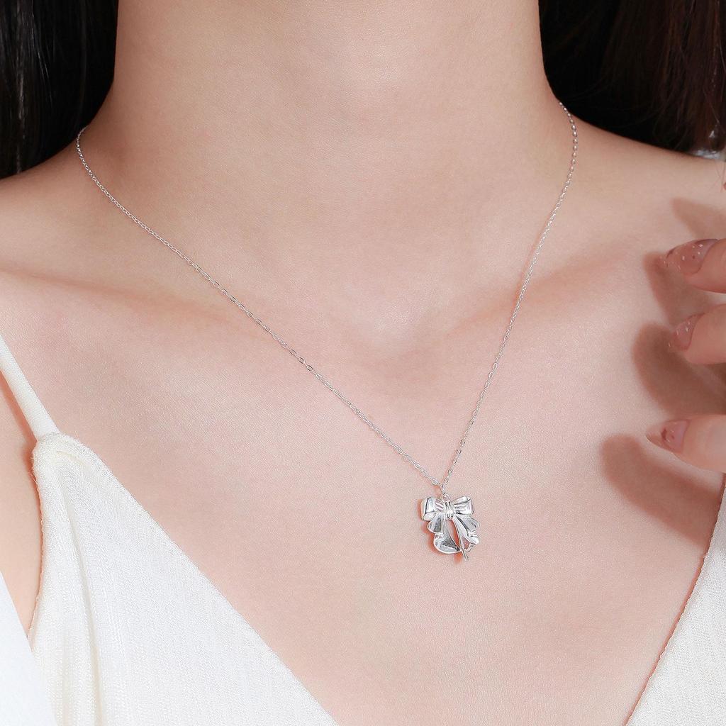 Collier Nœud en Argent Sterling – Ras de Cou Chaîne Clavicule Style Rétro pour Femme