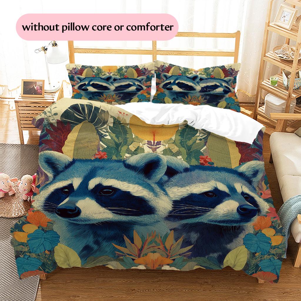 Zwei Waschbären Muster Bettwäsche Heimdekoration Geburtstagsgeschenk (1 Bettbezug + 2 Kissenbezüge, ohne Füllung)