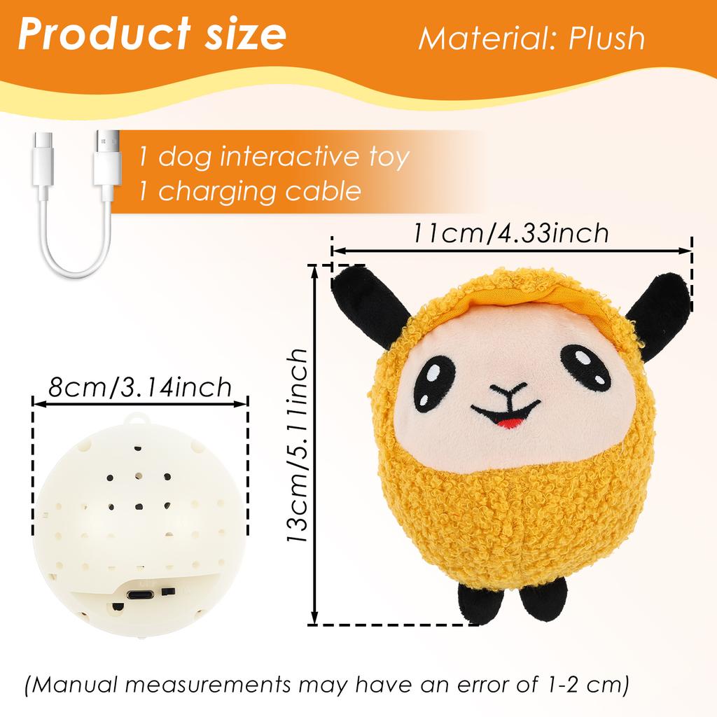 Interactive Dog Toy Ball Moving Jumping Squeaky with Plush Cover USB Rechargeable for Puppy to Large dog Chew Pet Plush Toy