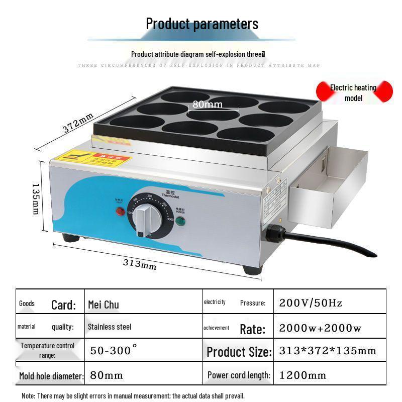 Electric 18-Hole Egg Burger and Red Bean Cake Maker for Street Stalls