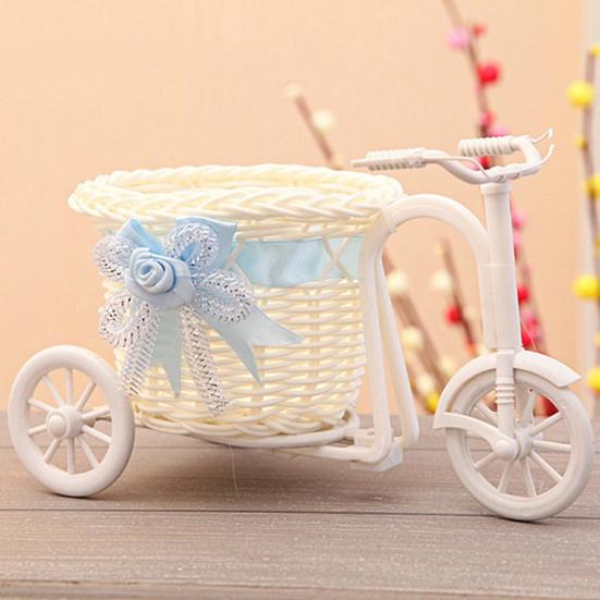 Tricycle Flower Basket Imitation Rattan Woven Decorative Candy Serving Basket Tricycle Planter Flower Holder for Floral Arrangement Party
