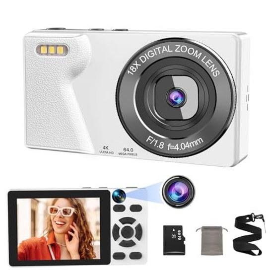 Selfie Function QZTCAMERA Digital Camera 4K 64 Megapixels 64g Card Included Front Type-C Cable Smartphone Connection Time-Lapse Recording 2.8-Inch 18x