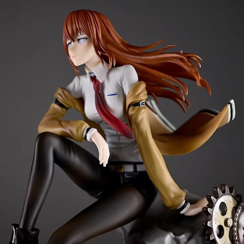 Makise Kurisu Steins Gate Gk Statue Anime Figure 25.5cm Painted Version With Rock Base Desktop Decoration Gift For Anime Fans