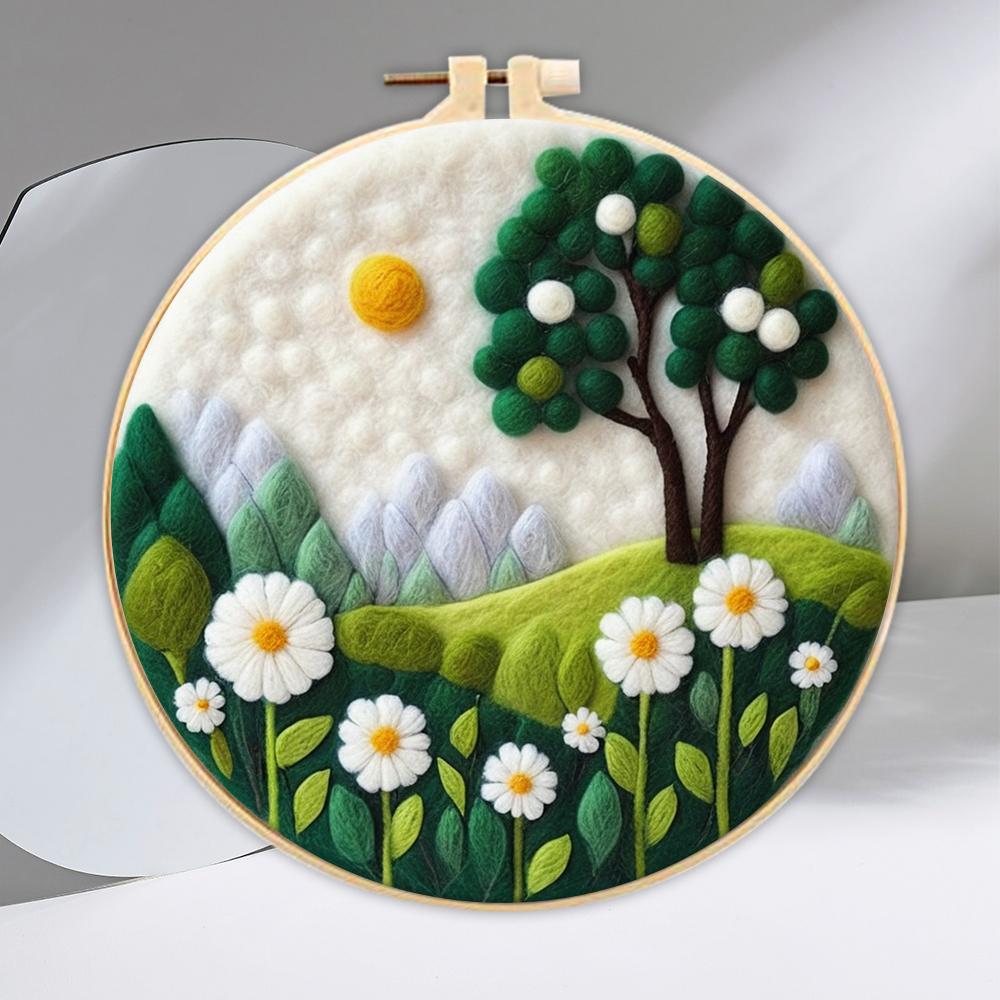 CHENISTORY 20x20cm Frame With Wool Felting Painting Kit Landscape Funny Diy Felt Crafts Package Felt Needle For Home Decoration
