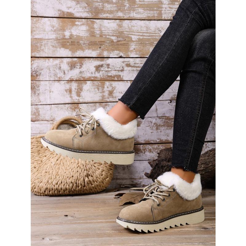 2025 New Lace-up Plush Plush Cotton Shoes Large Size Round Toe Platform Sole Warm Snow Boots for Women