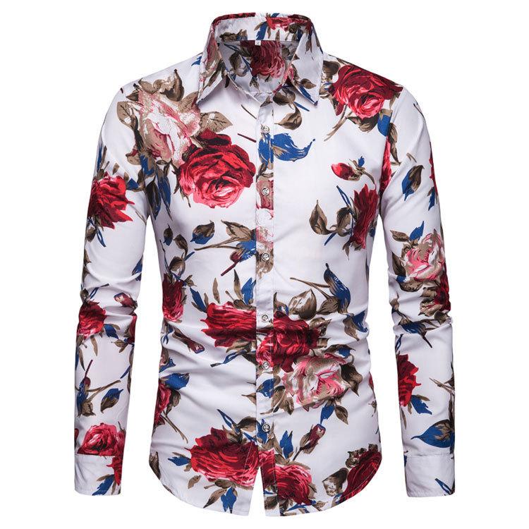 Men's Plus Size Long-sleeved Casual Floral Shirt.
