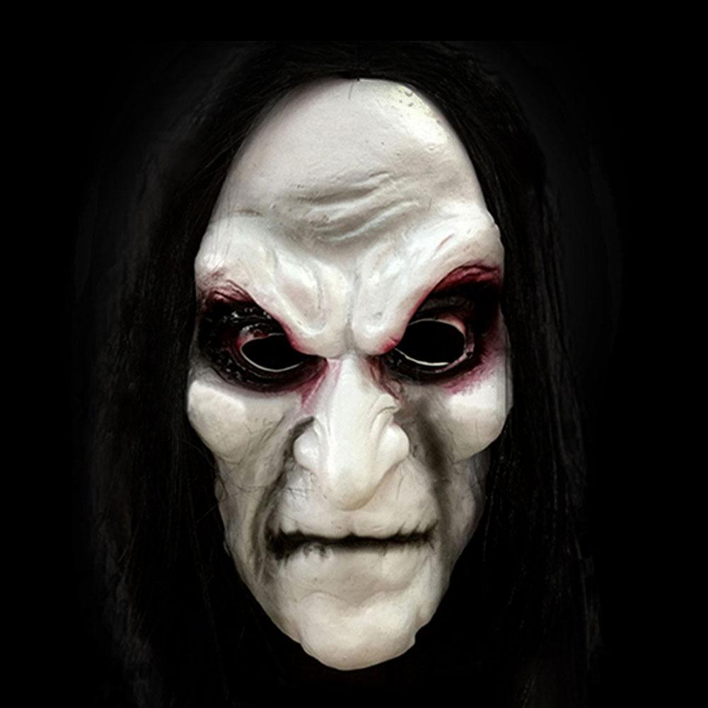 Maschera Zombie in Gomma di Halloween Giorno dei Morti Oggetti di Scena Horror Capelli Lunghi Tessuto Nero Maschera Horror Decorazione Parete Festa in Costume