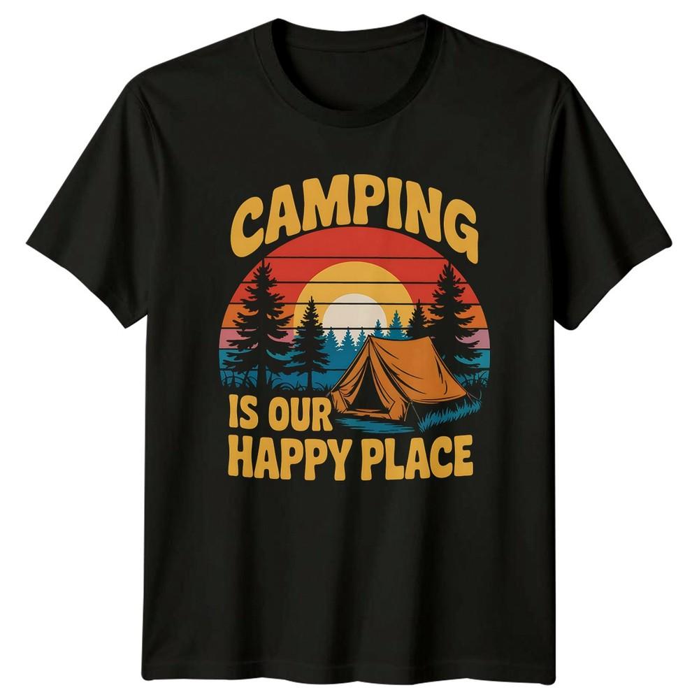 Camping Is Our Happy Place TShirt Retro Vintage Birthday Gift For Him And Her