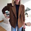 Women's Turn Down Collar Long Sleeve Blazer Regular Fit Casual Knit Sleeve Double Breasted Wool Blend Coat