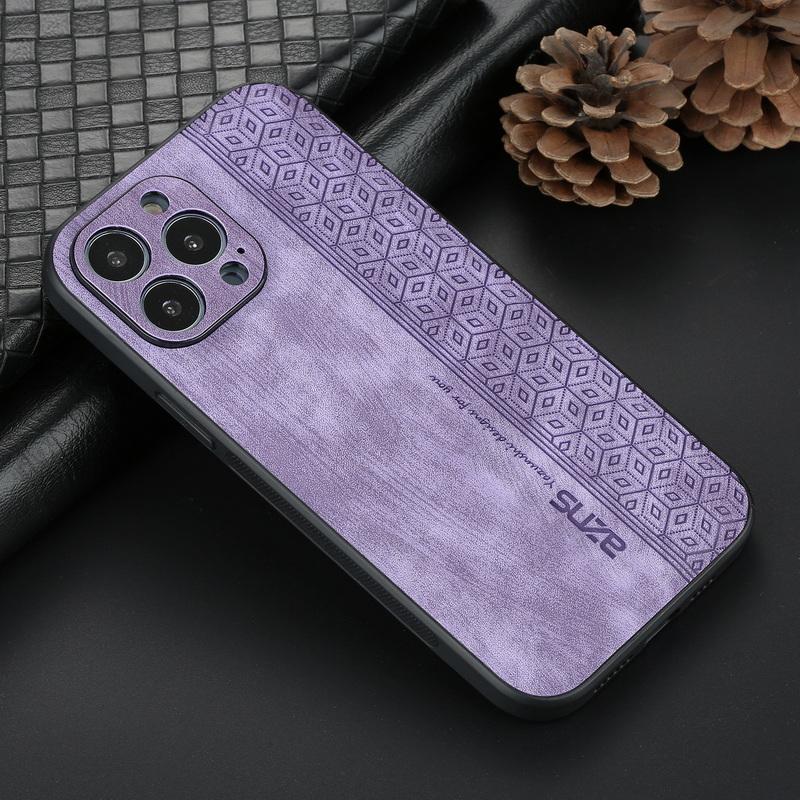 

Для iPhone 15 14 13 Pro Max 11 12 Pro Max Xs Max Xr X 8 7 Plus Skin Leather Solid Color Embossing Shockproof Cover Case iPhone 12 фіолетовий