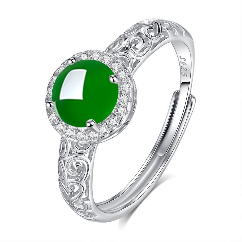 Jewelry Xiangyun Love of Life Jewelry Natural Blue Water Jade S925 Sterling Silver Light Luxury Green Agate Ring Women's Fashion Gifts