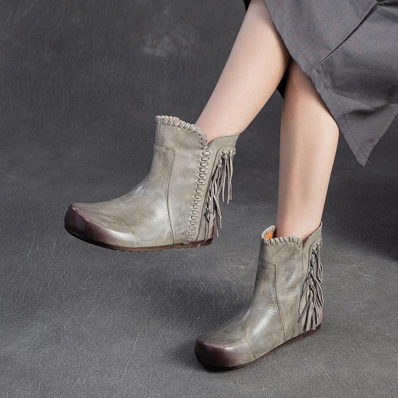 Fashion GKTINOO 2025 Winter New Retro Short Boots Genuine Leather Versatile Tassel Fashion Comfortable Women's Shoes