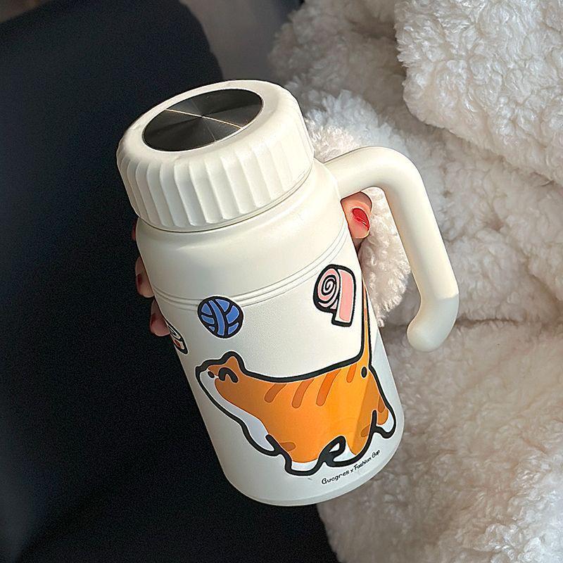 1000ML Large Capacity Student Water Cup - 316 Stainless Steel Insulated Cup with Handle Sticker Design