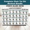 3er Set Tai Chi Übungsplakate für Stuhlübungen Sitzendes Trainingsdiagramm für Senioren Niedrigintensive Balance-Krafttrainingsanleitung