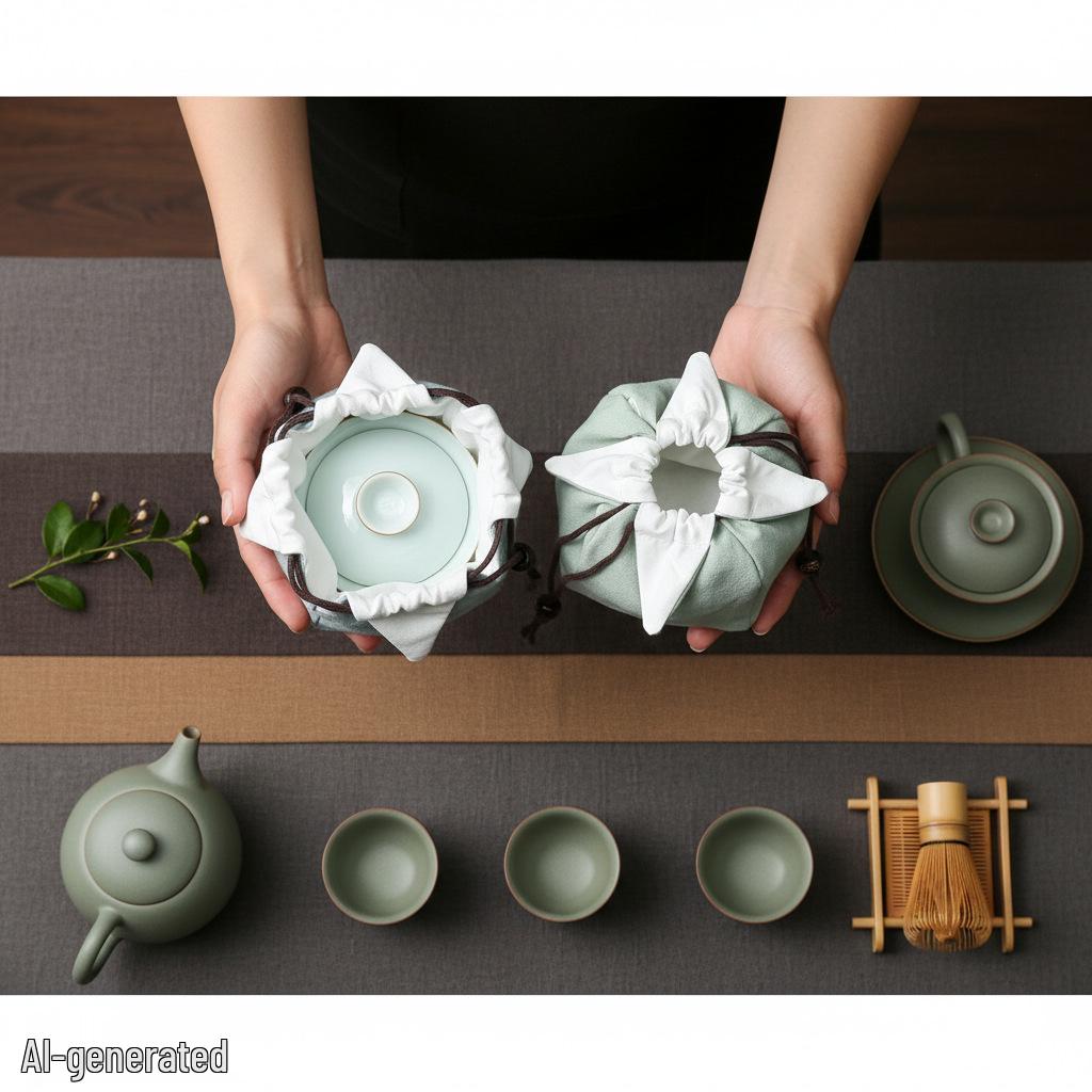 Cotton Linen Tea Set Travel Bag - Portable Outdoor Storage with Thickened Cloth