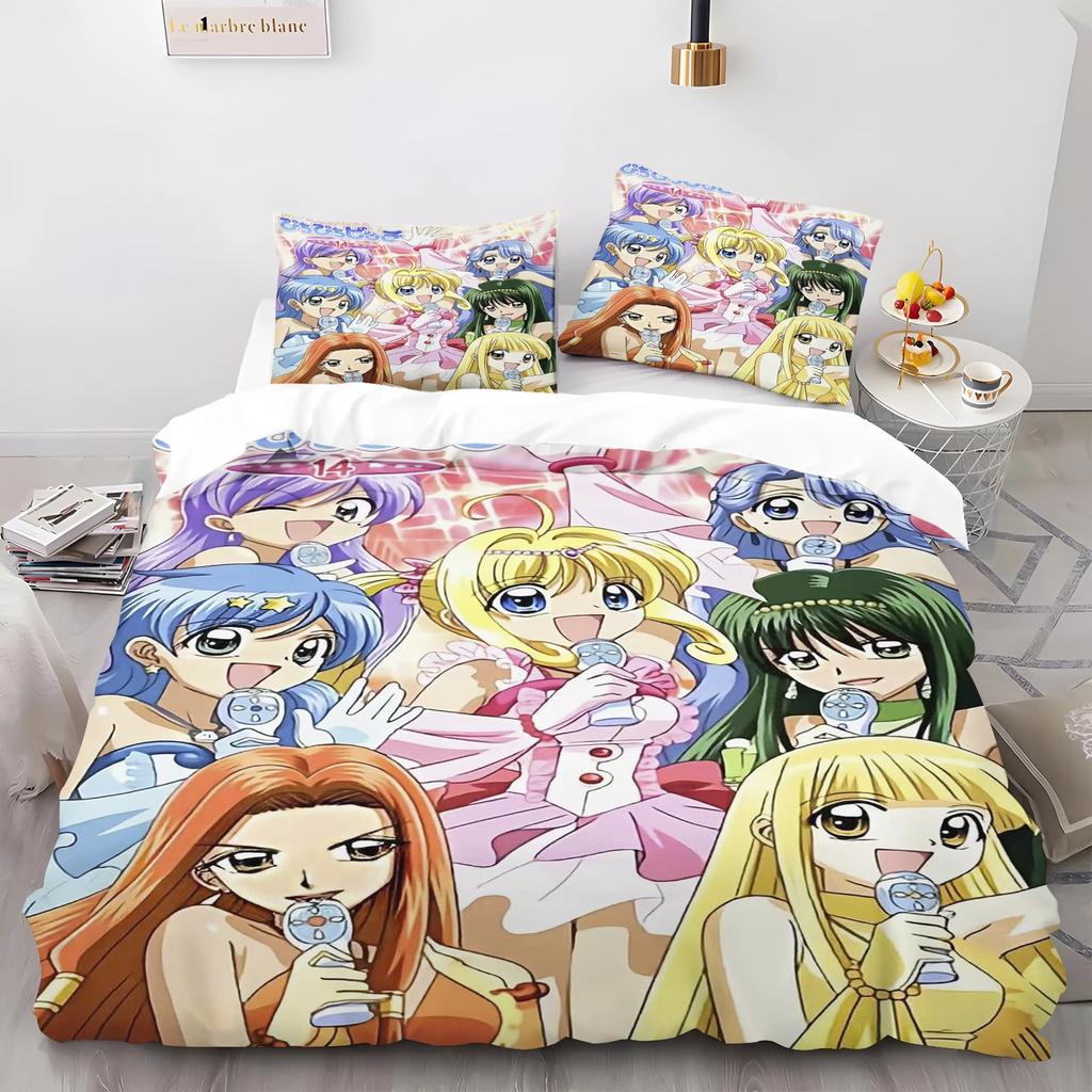 Cartoon Mermaid Melody Duvet Cover And Pillowcase Set for Adults And Children Bedroom Decoration Single Double Large Size
