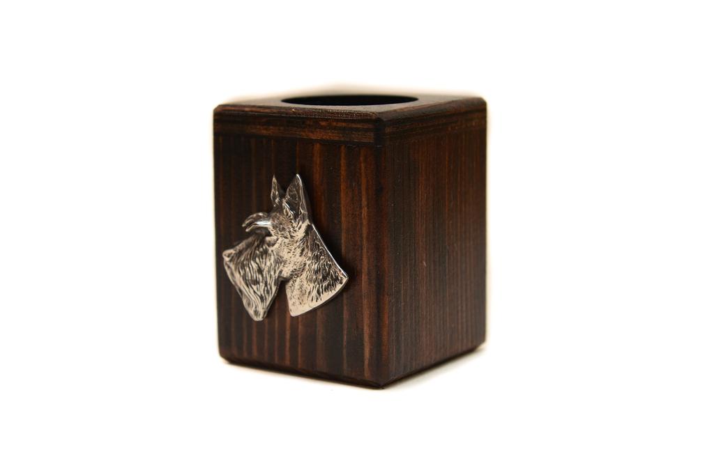 Scottish terrier, Aberdeen Terrier- wooden candle holder with a dog, a unique souvenir after losing a dog, a handicraft from the Art-Dog brand