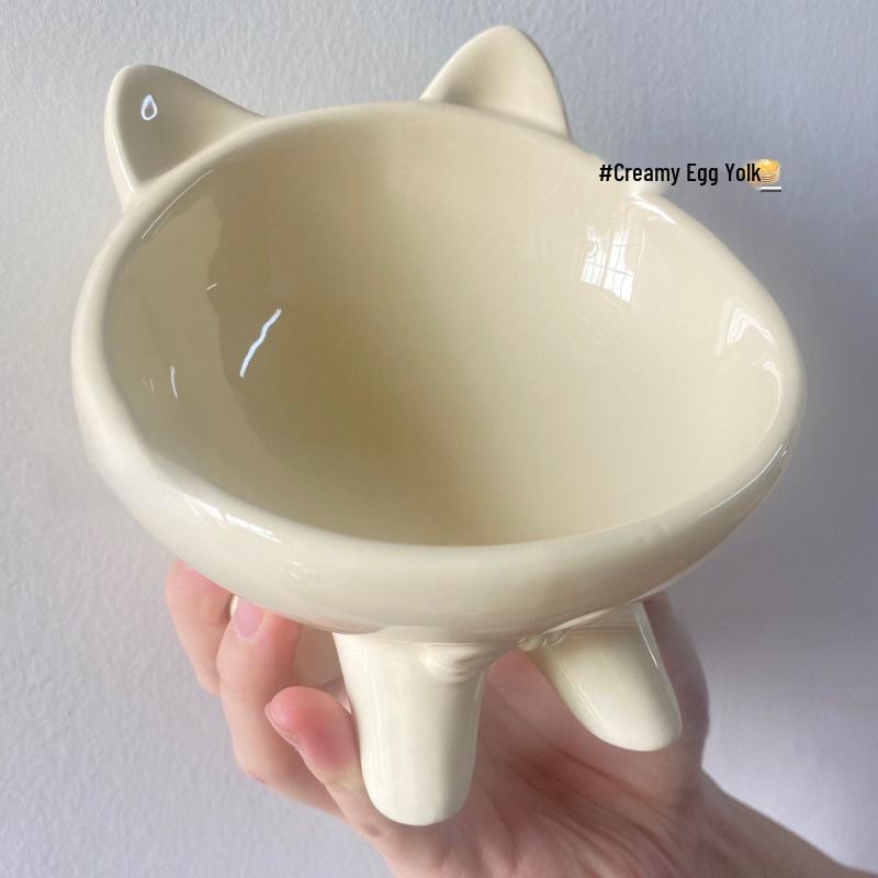 

Керамическая приподнятая наклонная миска для кошек для здоровья шейного отдела позвоночника - Миска для еды и воды с подстилкой