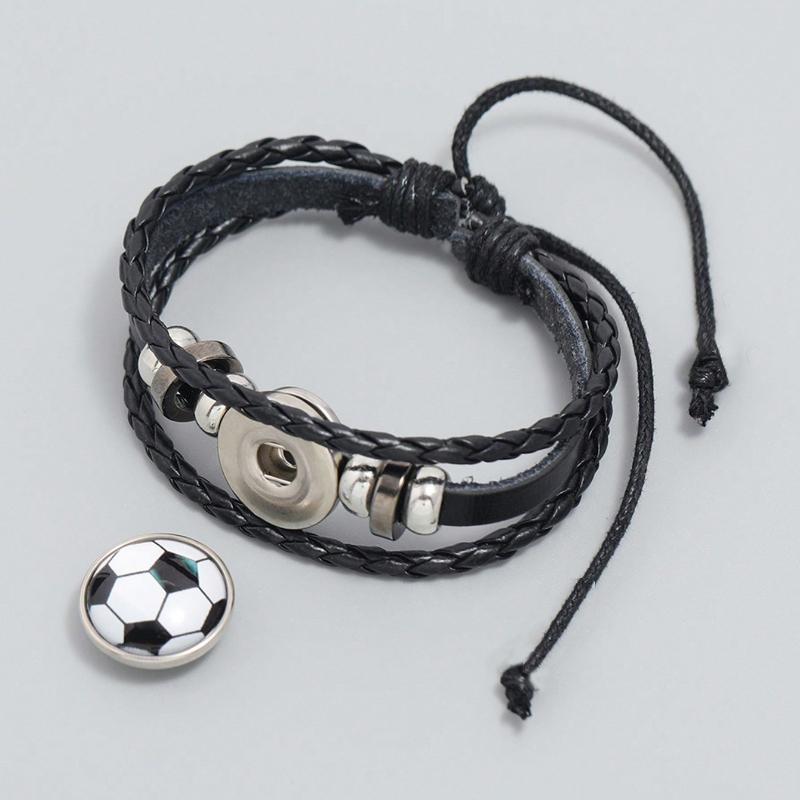 1pc Boys Soccer Decor Braided Detail PU Polyurethane Fashionable Bracelet For Gift