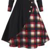 Damen Karo Patchwork Kapuzen-Stehkragen Langarm Midi A-Linien Kleid