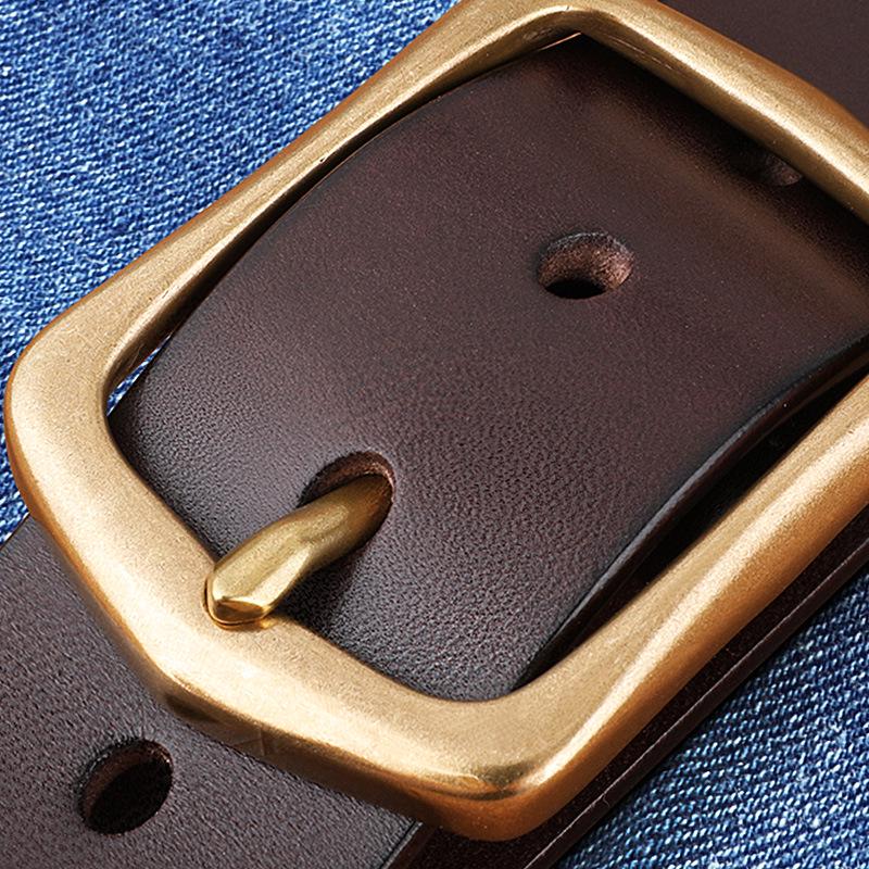 Pánský retro pásek z vrchní vrstvy hovězí kůže s masivní mosaznou kolíčkovou přezkou