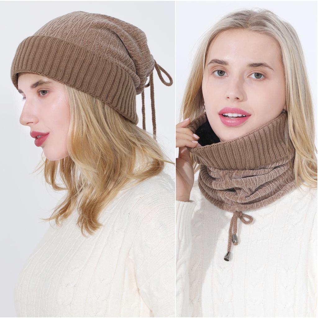 Hat Scarf  Baotou Hat for Men and Women Autumn and Winter Velvet Knitted Wool Confinement Windproof Ear Protection Hood