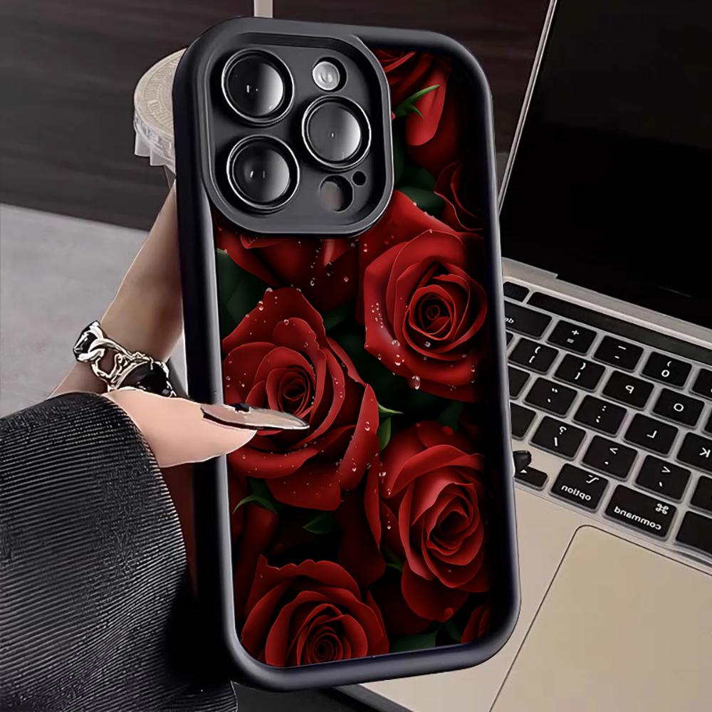 Romantic Red Rose Phone Case For iPhone 17 16 15 14 13 12 11 Pro Max For iPhone 16 15 14 7 8 Plus XS XR X Silicone Bumper Cover