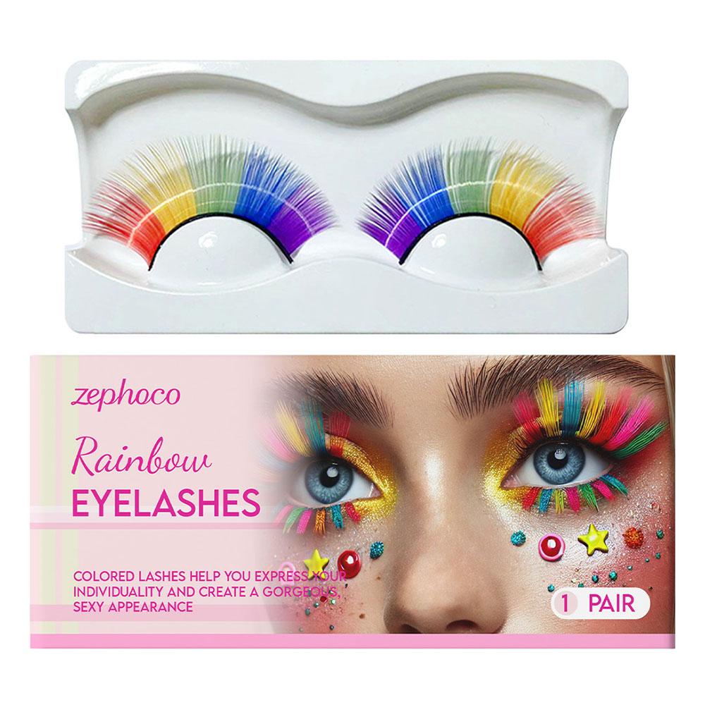 

ZEPHOCO ZP-A02-0005-01 1 Pair Rainbow False Eyelashes Chemical Fiber Lashes for Halloween Party Cosplay A
