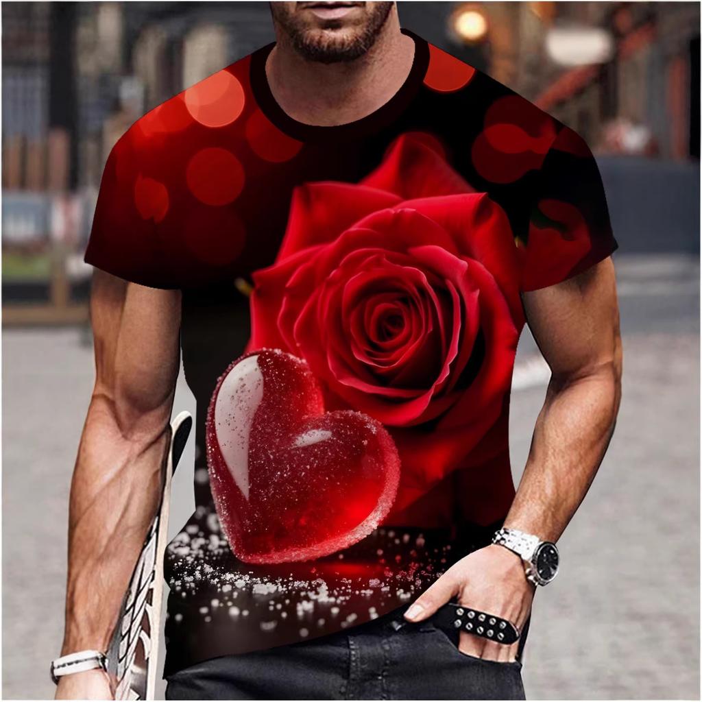 Trendiges Liebesrosen-Romantik-Print-T-Shirt