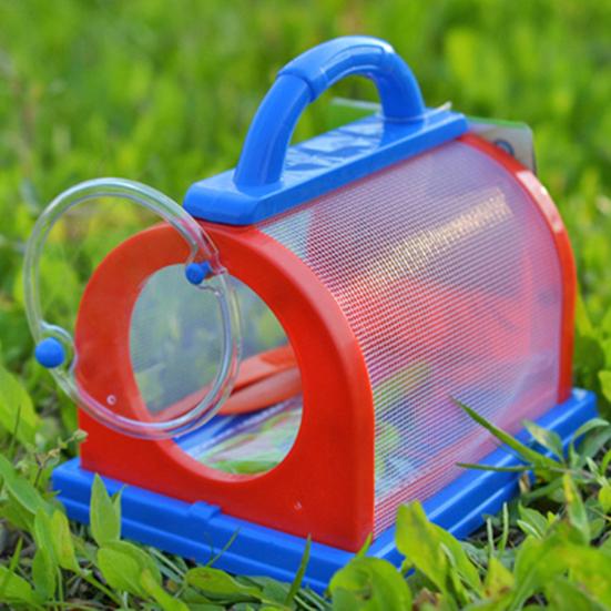 1 Set Critter Viewer Box with Tweezers Magnifying Glass Portable Handle Mesh Kids Outdoor Nature Exploration Small Animal Catcher Observation