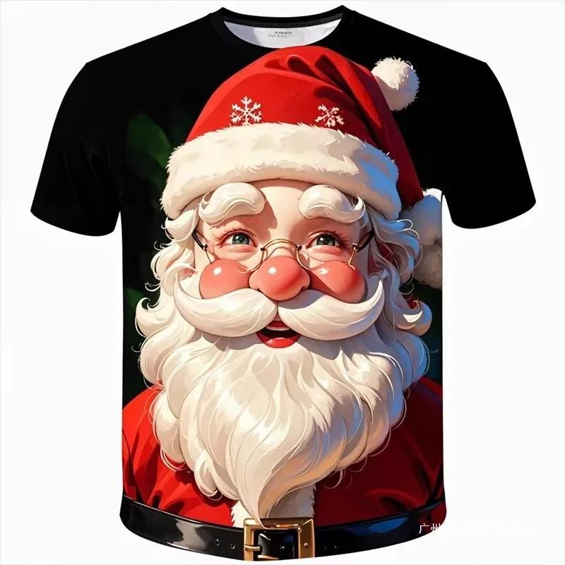 Interesting Christmas Graphic Men's T-shirt 3D Santa Claus Pattern Short Sleeved T-shirt Fashionable Casual Creative T-shirt