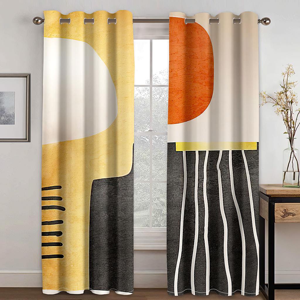 Moderní geometrické kruhové závěsy černé bílé okenní závěsy 2 panely abstraktní obývací pokoj ložnice domácí dekorace