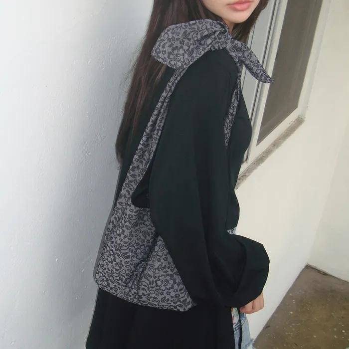 Flower Jacquard Knot two-way Bag_Grey