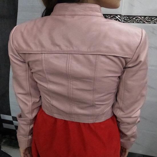 Noora Women's Lambskin Leather Cropped Jacket, Biker Crop Style Punk, Street, Club & Party wear Jacket BABYPINK