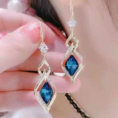 Geometric Diamond Crystal Zircon Earrings for Women Stone Tassel Earrings