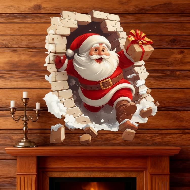3D Christmas Wall Decal Winter Cracked Wall Sticker Xmases Holiday Party Supplies Santa Clauses Wall Sticker Home Decors