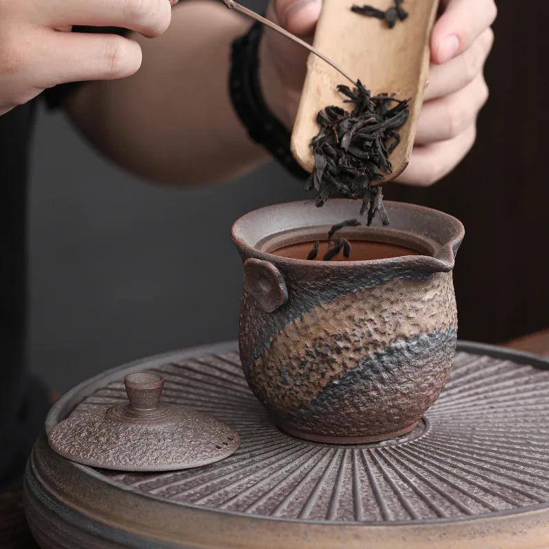 Vergoldetes Eisen Glasur Steinmuster Topf Japanisch Retro Keramik Kung Fu Teekanne Steingut Terrine Pu'er Teezubereiter Teekessel