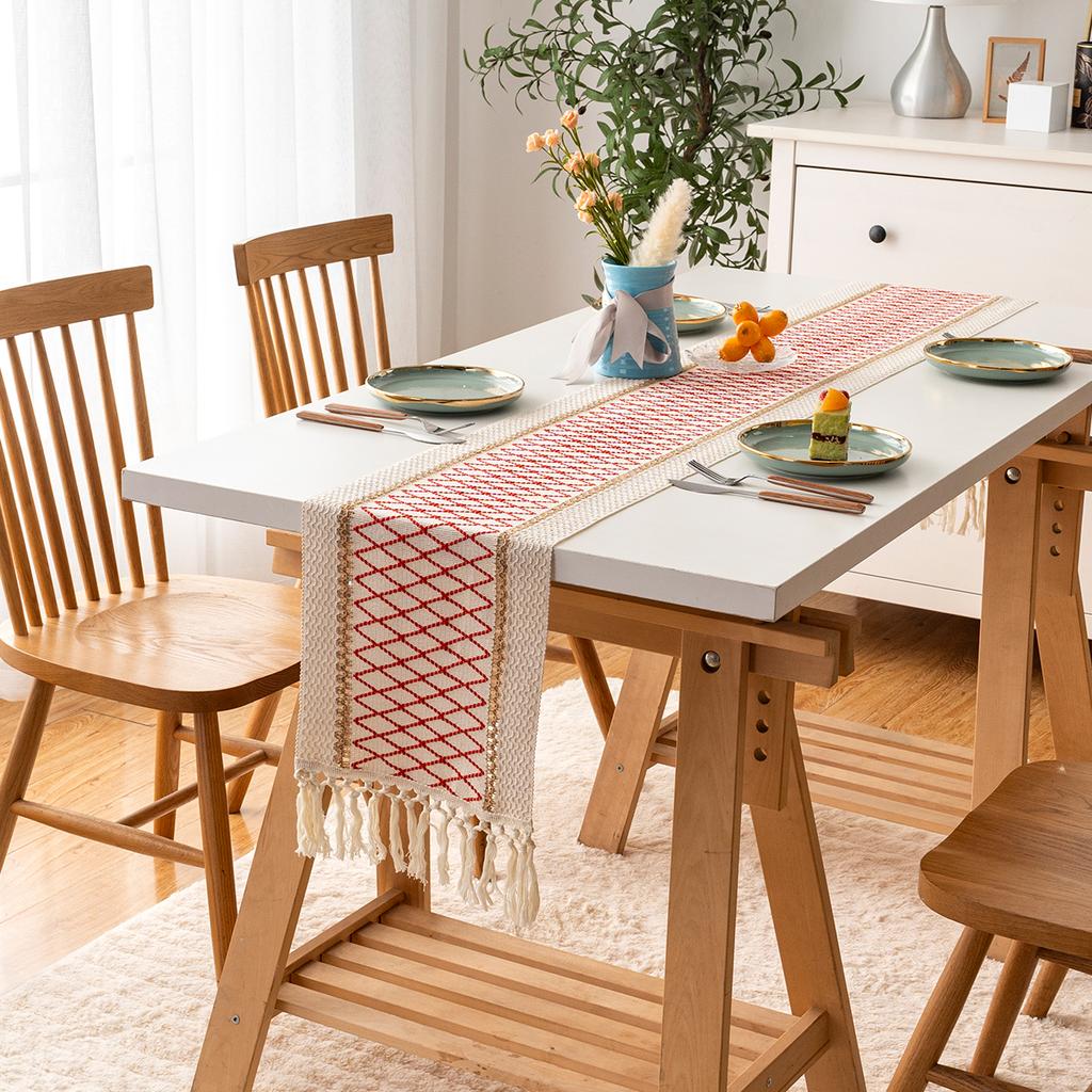 Böhmisch Rustikal Hochzeit Brautparty Abendessen Baumwolle Leinen Tischläufer