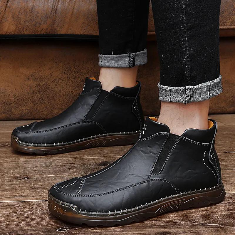 Herbst Winter Elegante Chelsea Boots Leder Herrenschuhe Rundkopf Luxus Designer Stiefeletten Anti-Rutsch schwarz Slip-on Große Größe 47