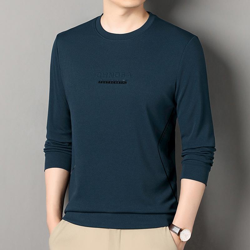 Jesienna Męska Bluza z Długim Rękawem z Okrągłym Dekoltem, Casualowa Bawełniana Koszulka z Nadrukiem, Koszulka Bazowa dla Mężczyzn