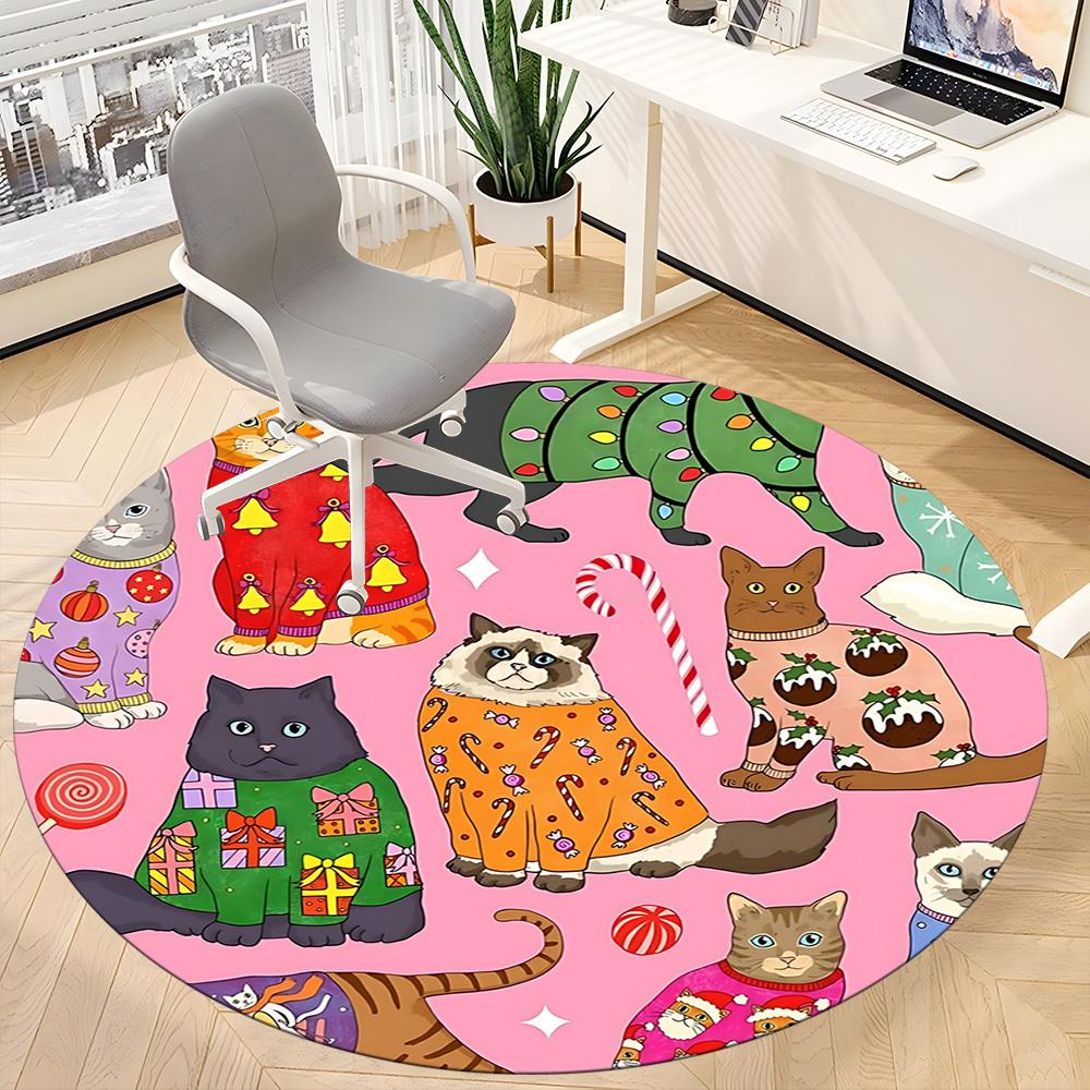 1pc Cats PrintChair Carpet for Office, Indoor Non-Slip Washable Polyester Fiber Carpet, Mat For Office, Machine Washable