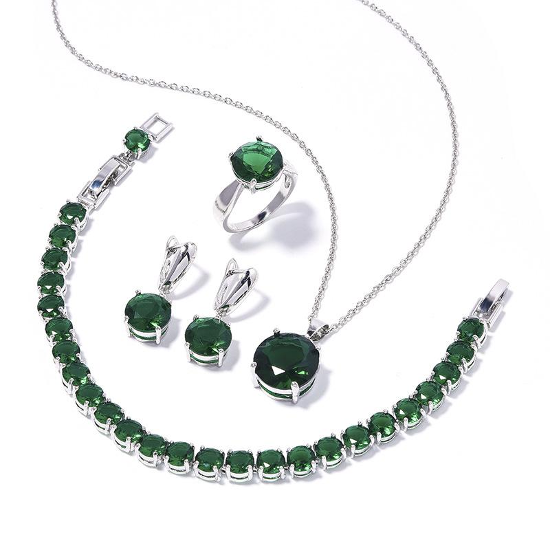 

Простые геометрические круглые серьги, кольцо, браслет, ожерелье, комплект украшений, комбинированный комплект украшений из циркония size 10 ring four-piece set зелёный