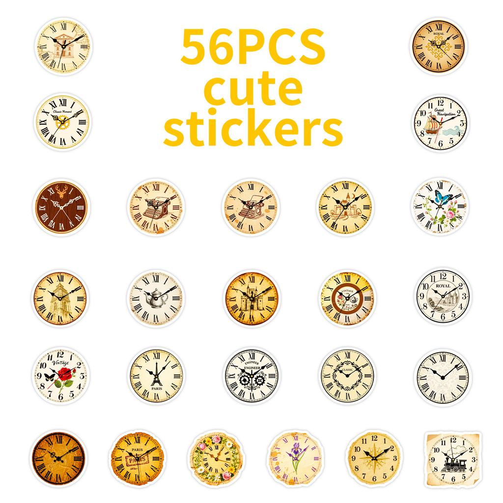 56 Retro Nostalgic Clock Graffiti Stickers Creative Waterproof Diy Handbook Notebook Decorative Stickers