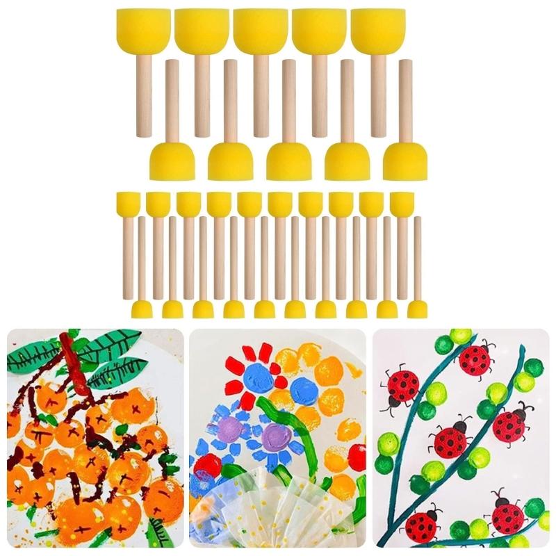 30Pieces Sponge Brush Round Sponge Brushes Paint Sponges for Acrylic Painting, Painting Tool for Kids DIY Art Craft